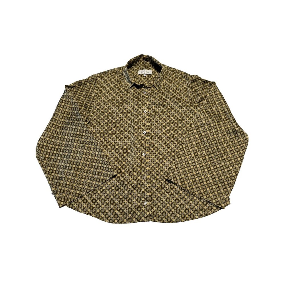L'Academie Oversized Tan Chain Print Button-Down Top Women's Size Small S